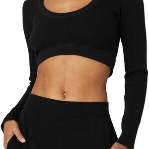 Alo Yoga Seamless Ribbed Serene Black Long Sleeve Crop Top Size XS
